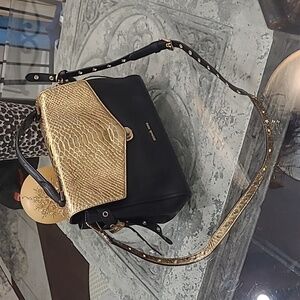 Michael Kors Bristol Metallic Gold Snake Embossed Leather Satchel Crossbody Bag